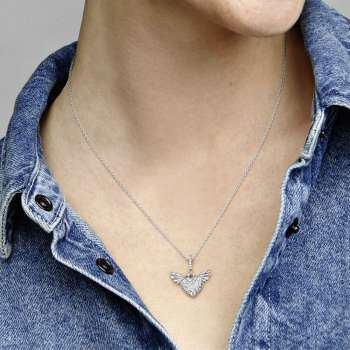 Pavé Heart and Angel Wings Necklace 