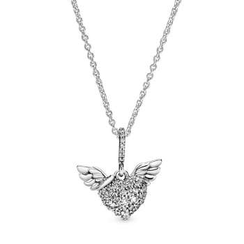 Pavé Heart and Angel Wings Necklace 