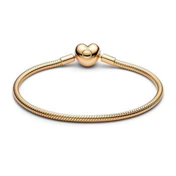 Snake chain 14k gold-plated bracelet with heart clasp 