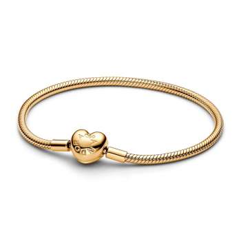 Snake chain 14k gold-plated bracelet with heart clasp 