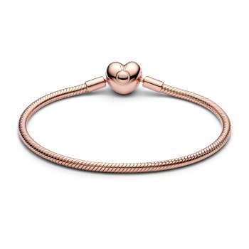 Snake chain 14k rose gold-plated bracelet with heart clasp 