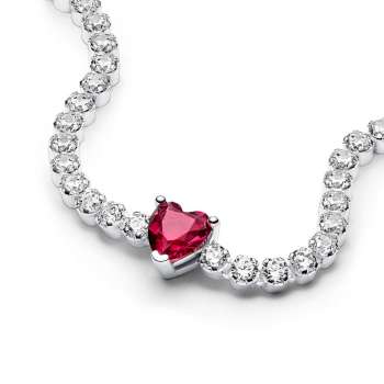 Red Sparkling Heart Tennis Bracelet 