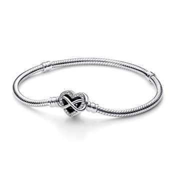 Pandora Moments Sparkling Infinity Heart Clasp Snake Chain Bracelet 