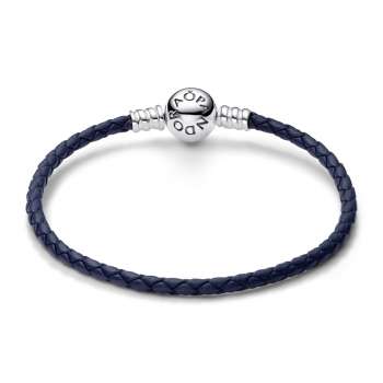 Blue leather bracelet with sterling silver clasp 