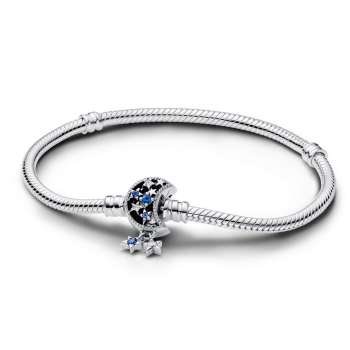 Pandora Moments Sparkling Moon Clasp Snake Chain Bracelet 