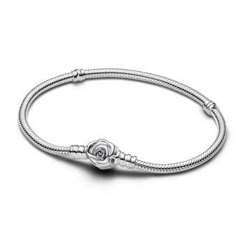 Pandora Moments Rose in Bloom Clasp Snake Chain Bracelet 