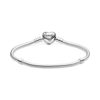 Pandora Moments Family Tree Heart Clasp Snake Chain Bracelet 