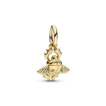 Disney Aladdin beetle 14k gold-plated dangle with clear cubic zirconia and transparent aquatic blue enamel 