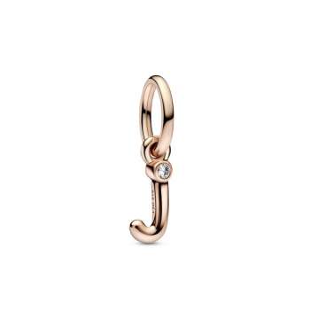 Letter j 14k rose gold-plated dangle with clear cubic zirconia 