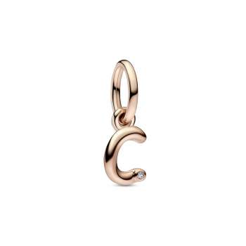 Letter c 14k rose gold-plated dangle with clear cubic zirconia 