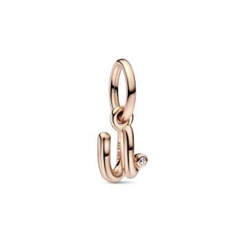 Letter u 14k rose gold-plated dangle with clear cubic zirconia 