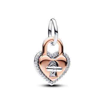 Two-tone Twistable Heart Padlock Double Dangle Charm 