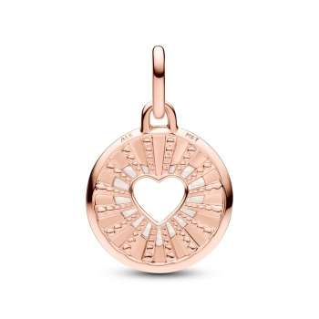 Медаљон во облик на срце од 14к розе позлата со вештачки бисер и светкав црн емајл 