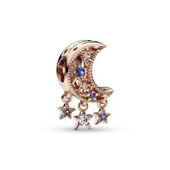 Moon 14k rose gold-plated charm with stellar blue crystal and clear cubic zirconia 