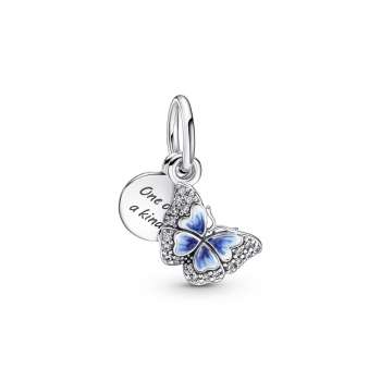 Blue Butterfly & Quote Double Dangle Charm 