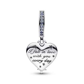 Shooting stars heart sterling silver double dangle with moonlight blue crystal, clear cubic zirconia and shimmering light blue enamel 