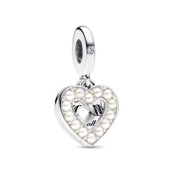 Pearlescent White Heart Double Dangle Charm 