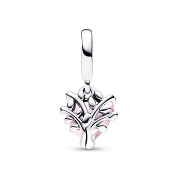 Pink Family Tree & Heart Dangle Charm 