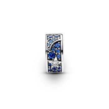 Celestial sterling silver clip with royal blue crystal, night blue crystal, blazing yellow crystal, clear cubic zirconia and silicone grip 
