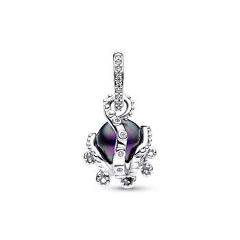 Disney The Little Mermaid octupus sterling silver dangle with purple lacquered artificial pearl and clear cubic zirconia 