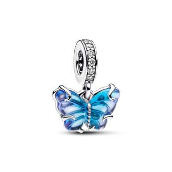 Butterfly sterling silver dangle with bi-colour blue Murano glass and clear cubic zirconia 