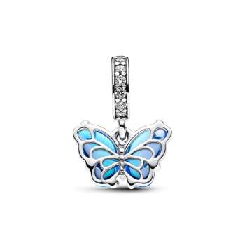 Butterfly sterling silver dangle with bi-colour blue Murano glass and clear cubic zirconia 