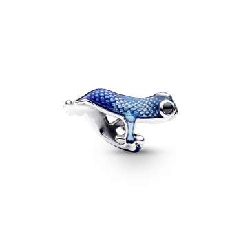 Gecko sterling silver charm with black crystal and shaded transparent metallic light to dark blue enamel 