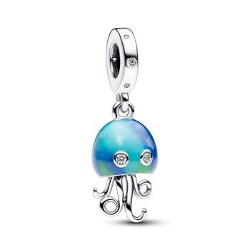 Jellyfish sterling silver dangle with clear cubic zirconia and color changing enamel 