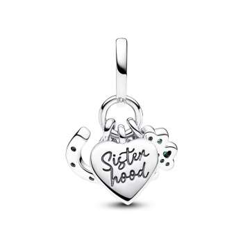 Four Leaf Clover, Heart and Horseshoe Triple Dangle Charm 