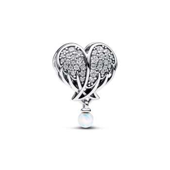 Sparkling Angel Wings & Heart  Charm 