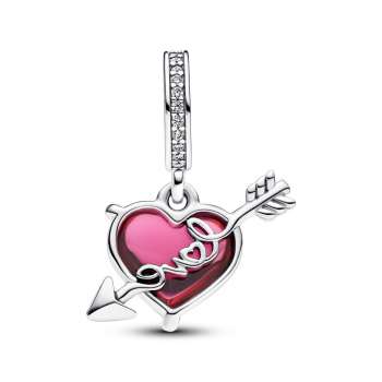 Red Heart & Arrow Murano Glass Dangle Charm 