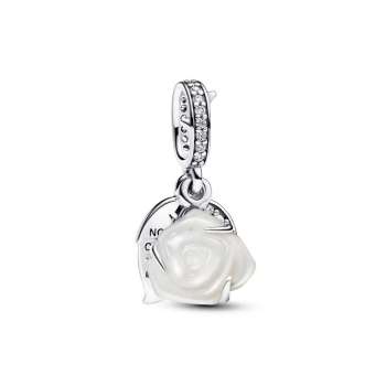 White Rose in Bloom Double Dangle Charm 