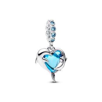 Blue Murano Glass Dolphins Dangle Charm 