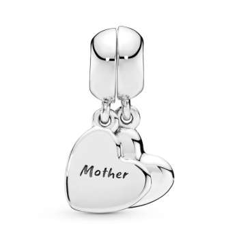 Mother & Son Heart Split Dangle Charm 