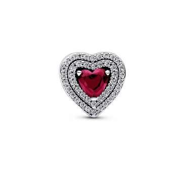 Heart sterling silver charm with cherries jubilee red crystal and clear cubic zirconia 