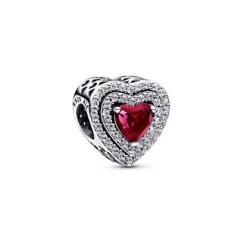 Heart sterling silver charm with cherries jubilee red crystal and clear cubic zirconia 