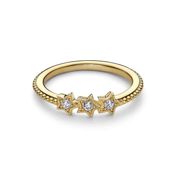 Stars 14k gold-plated ring with clear cubic zirconia 