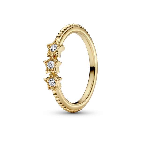 Stars 14k gold-plated ring with clear cubic zirconia 