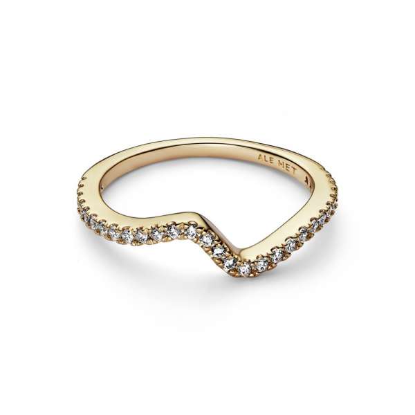 Wave 14k gold-plated ring with clear cubic zirconia 