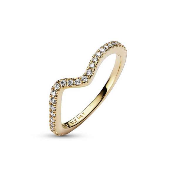 Wave 14k gold-plated ring with clear cubic zirconia 