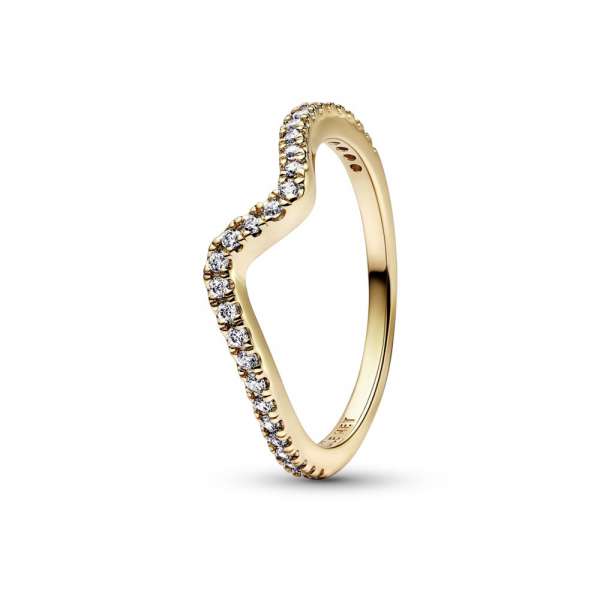 Wave 14k gold-plated ring with clear cubic zirconia 