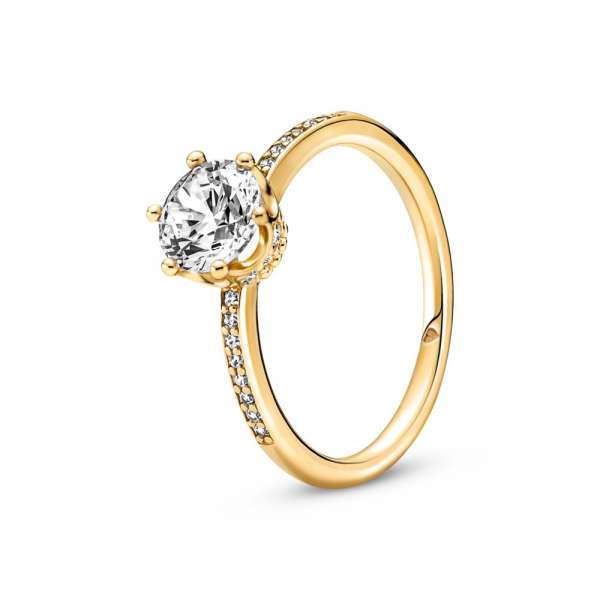 Clear Sparkling Crown Solitaire Ring 