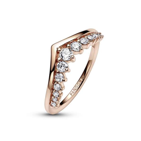 Wishbone 14k rose gold-plated ring with clear cubic zirconia 