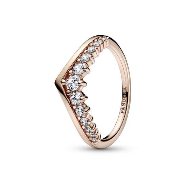 Wishbone 14k rose gold plated ring with clear cubic zirconia PANDORA