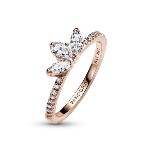 Herbarium cluster 14k rose gold-plated ring with clear cubic zirconia 