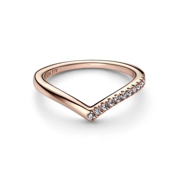 Wishbone 14k rose gold-plated ring with clear cubic zirconia 