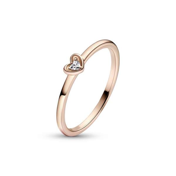 Heart 14k rose gold-plated ring with clear cubic zirconia 