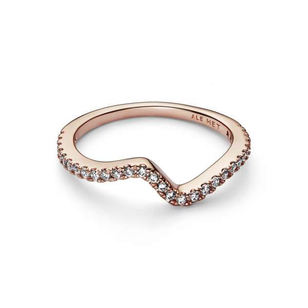 Wave 14k rose gold-plated ring with clear cubic zirconia 