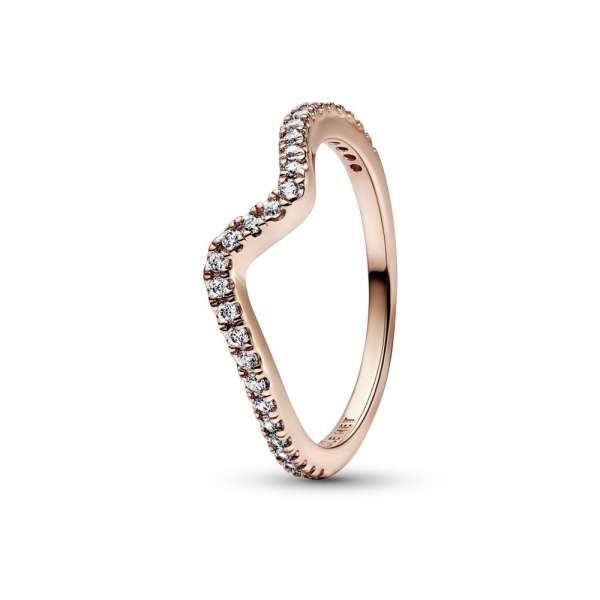 Wave 14k rose gold-plated ring with clear cubic zirconia 