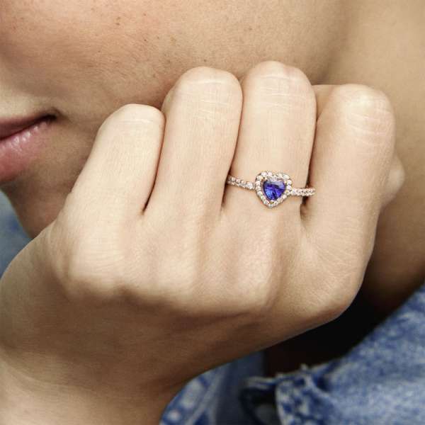 Sparkling Blue Elevated Heart Ring 